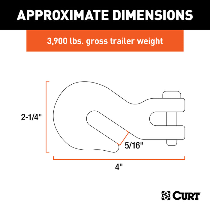 CURT 5/16-Inch Forged Steel Clevis Grab Hook, 3,900 lbs. Work Load, 7/16-In Pin Model 81340