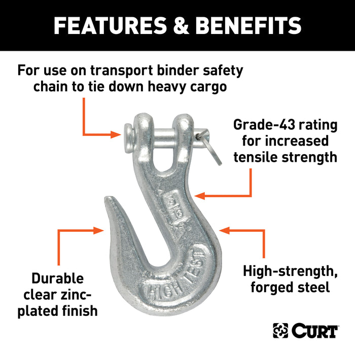 CURT 5/16-Inch Forged Steel Clevis Grab Hook, 3,900 lbs. Work Load, 7/16-In Pin Model 81340