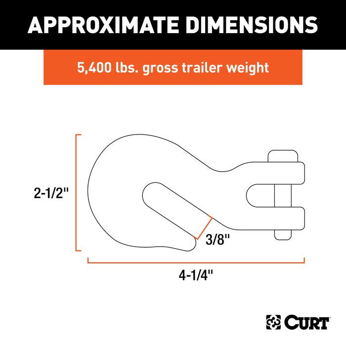 CURT 3/8-Inch Forged Steel Clevis Grab Hook, 5,400 lbs. Work Load, 1/2-In Pin Model 81350