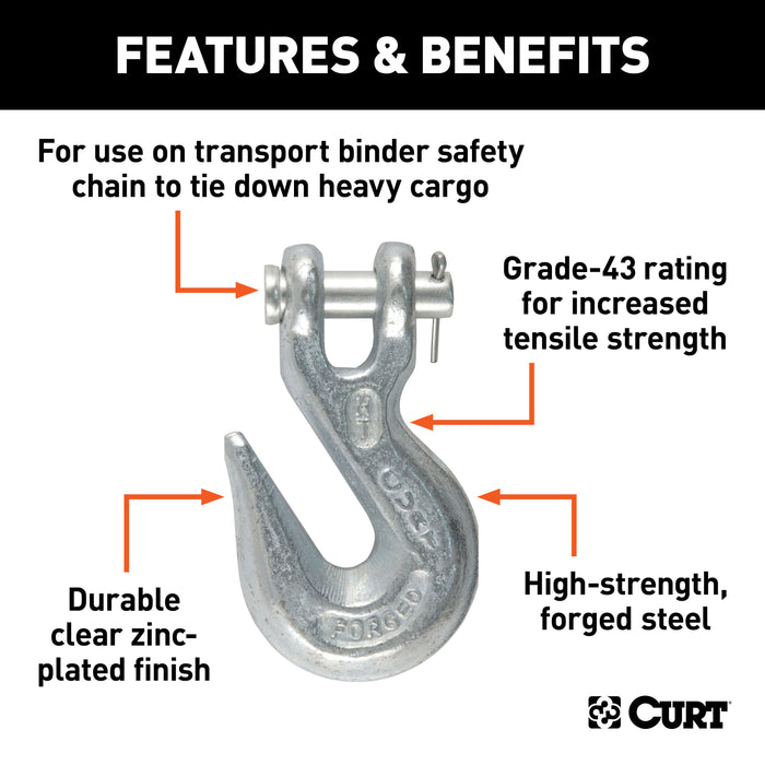 CURT 3/8-Inch Forged Steel Clevis Grab Hook, 5,400 lbs. Work Load, 1/2-In Pin Model 81350