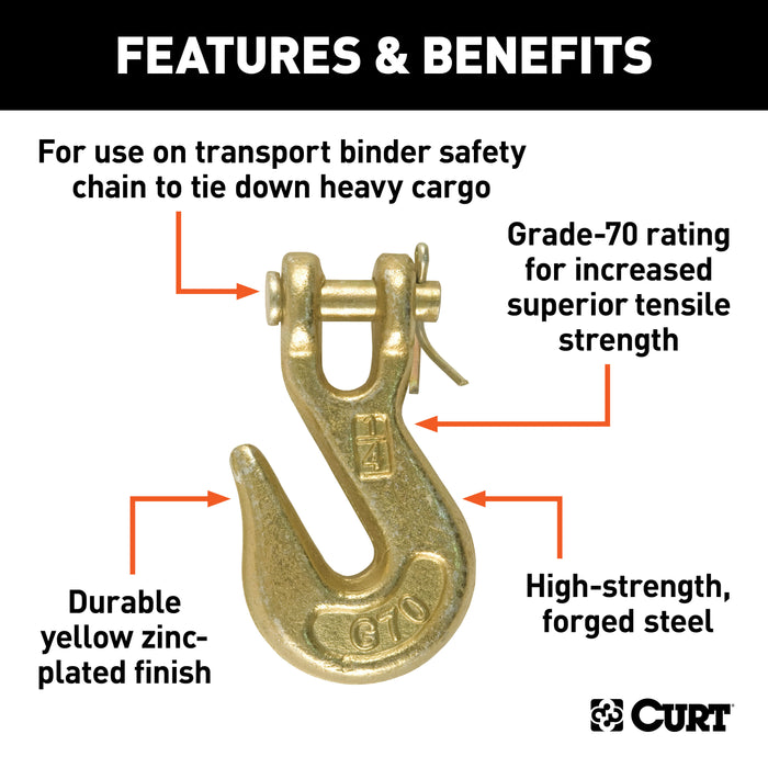 CURT 1/4-Inch Forged Steel Clevis Grab Hook, 3,150 lbs. Work Load, 3/8-In Pin Model 81502