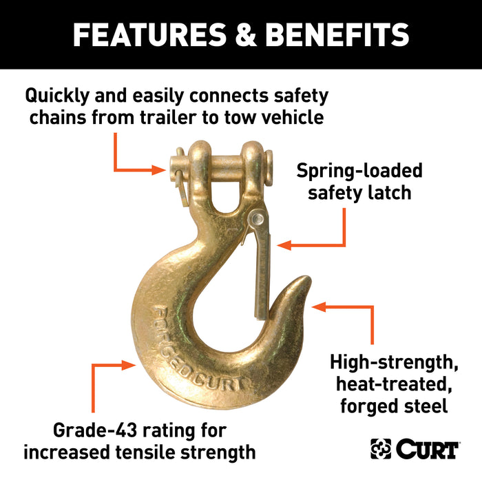 CURT 5/16-Inch Forged Steel Clevis Slip Hook with Safety Latch, 14,000 lbs, 3/4-In Opening, 5/16" Pin Model 81550