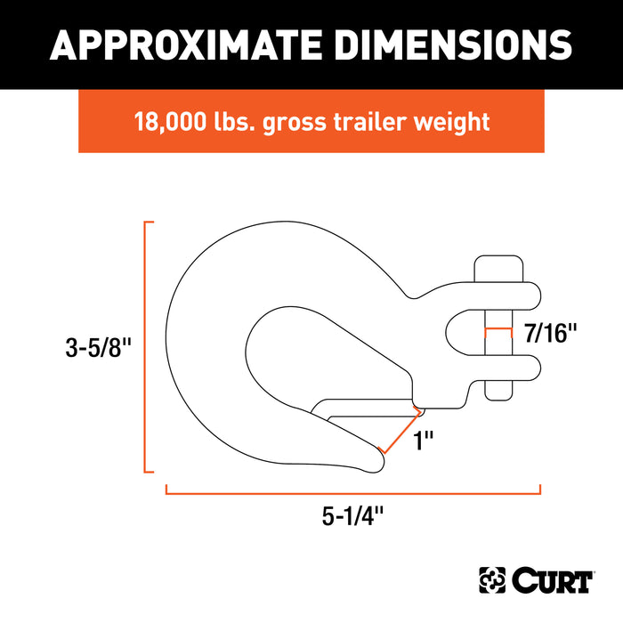 CURT 3/8-Inch Forged Steel Clevis Slip Hook with Safety Latch, 18,000 lbs, 1-In Opening, 3/8" Pin Model 81560