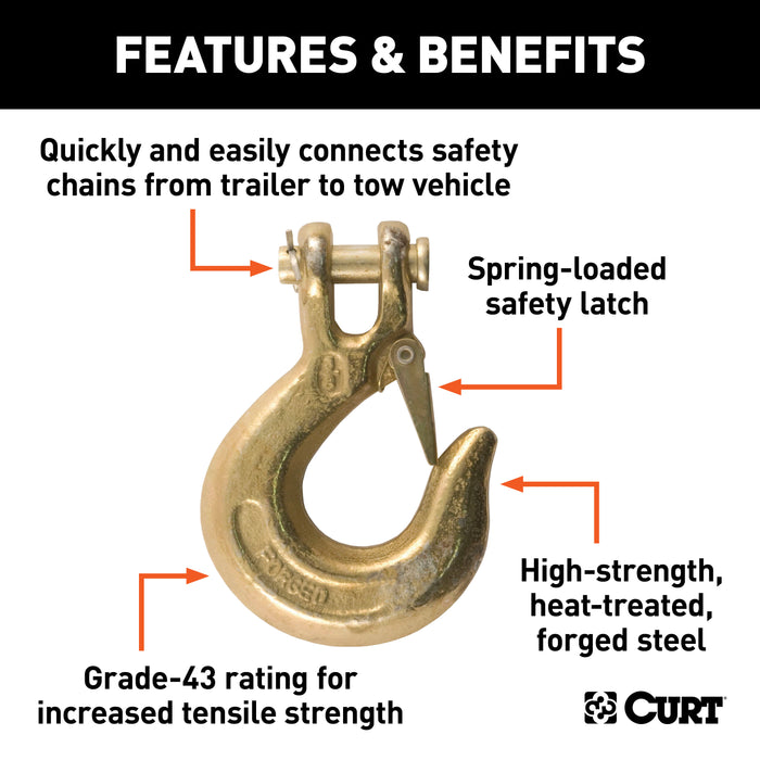 CURT 3/8-Inch Forged Steel Clevis Slip Hook with Safety Latch, 18,000 lbs, 1-In Opening, 3/8" Pin Model 81560