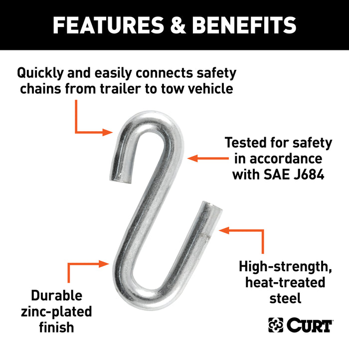 CURT 17/32-Inch Certified Trailer Safety Chain S-Hook, 7,600 lbs Model 81620