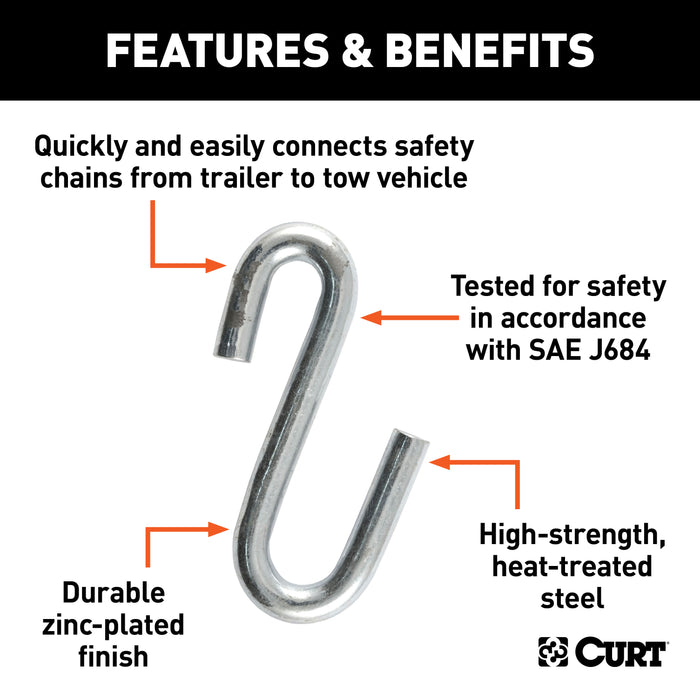 CURT 13/32-Inch Certified Trailer Safety Chain S-Hook, 3,500 lbs Model 81640