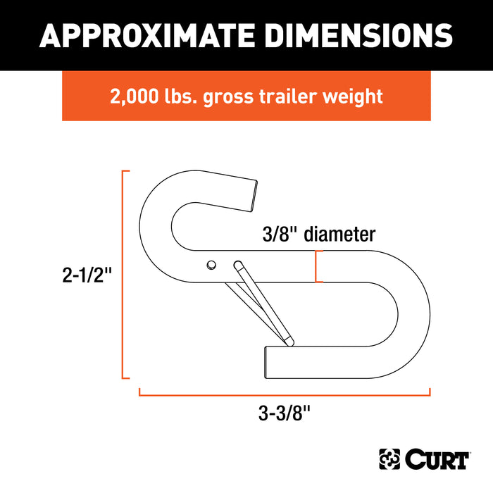 CURT 3/8-Inch Certified Trailer Safety Chain S-Hook with Latch, 2,000 lbs Model 81810