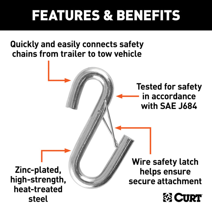 CURT 3/8-Inch Certified Trailer Safety Chain S-Hook with Latch, 2,000 lbs Model 81810
