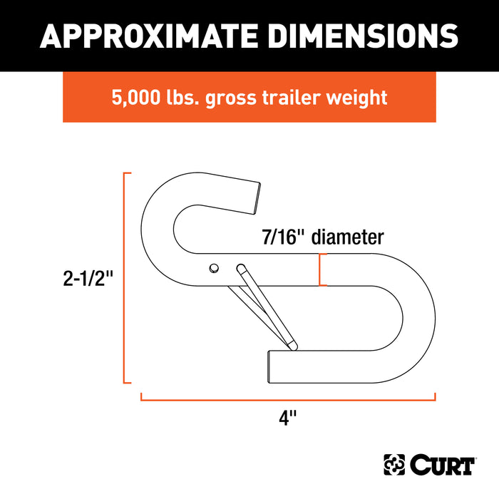 CURT 7/16-Inch Certified Trailer Safety Chain S-Hook with Latch, 5,000 lbs Model 81820