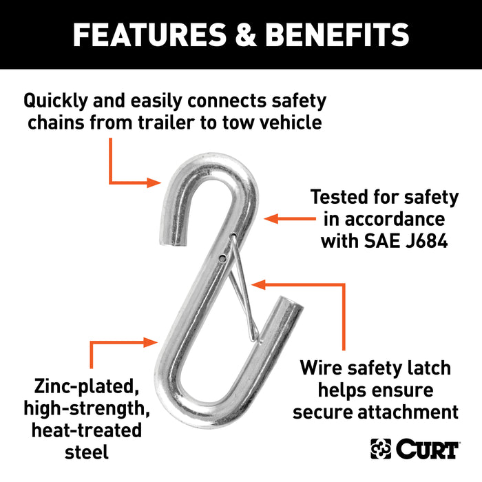 CURT 7/16-Inch Certified Trailer Safety Chain S-Hook with Latch, 5,000 lbs Model 81820