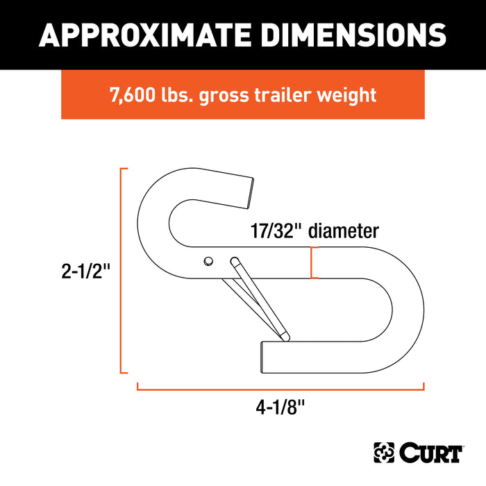 CURT 17/32-Inch Certified Trailer Safety Chain S-Hook with Latch, 7,600 lbs Model 81830