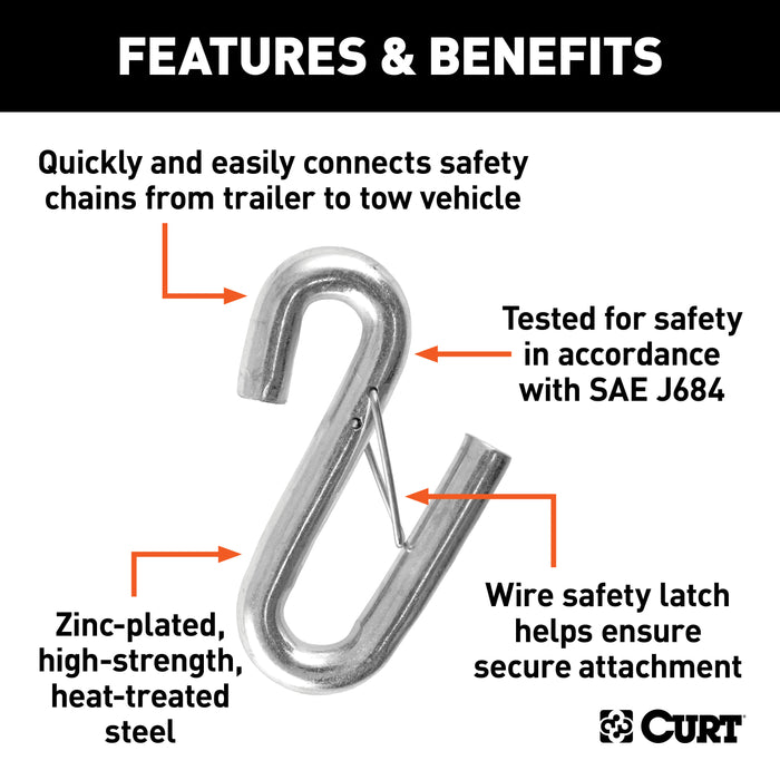 CURT 17/32-Inch Certified Trailer Safety Chain S-Hook with Latch, 7,600 lbs Model 81830