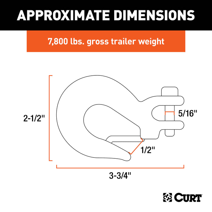 CURT 1/4-Inch Forged Steel Clevis Slip Hook with Safety Latch, 7,800 lbs, 1/2-In Opening, 1/4" Pin Model 81900