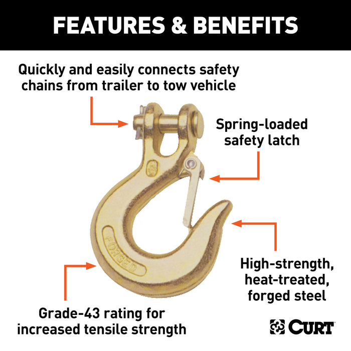 CURT 1/4-Inch Forged Steel Clevis Slip Hook with Safety Latch, 7,800 lbs, 1/2-In Opening, 1/4" Pin Model 81900