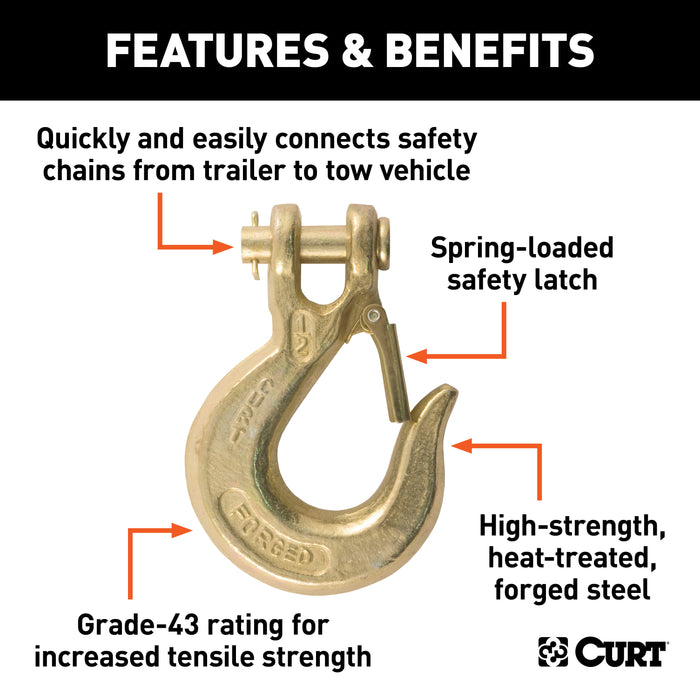 CURT 1/2-Inch Forged Steel Clevis Slip Hook with Safety Latch, 35,000 lbs, 1-1/4-In Opening, 1/2" Pin Model 81910