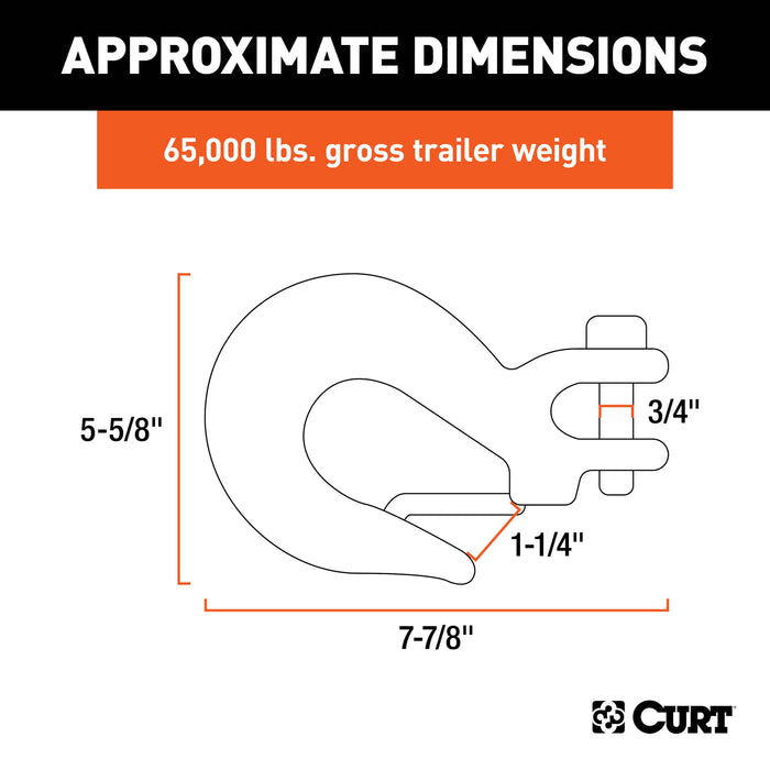 CURT 5/8-Inch Forged Steel Clevis Slip Hook with Safety Latch, 65,000 lbs, 1-1/4-In Opening, 5/8" Pin Model 81920