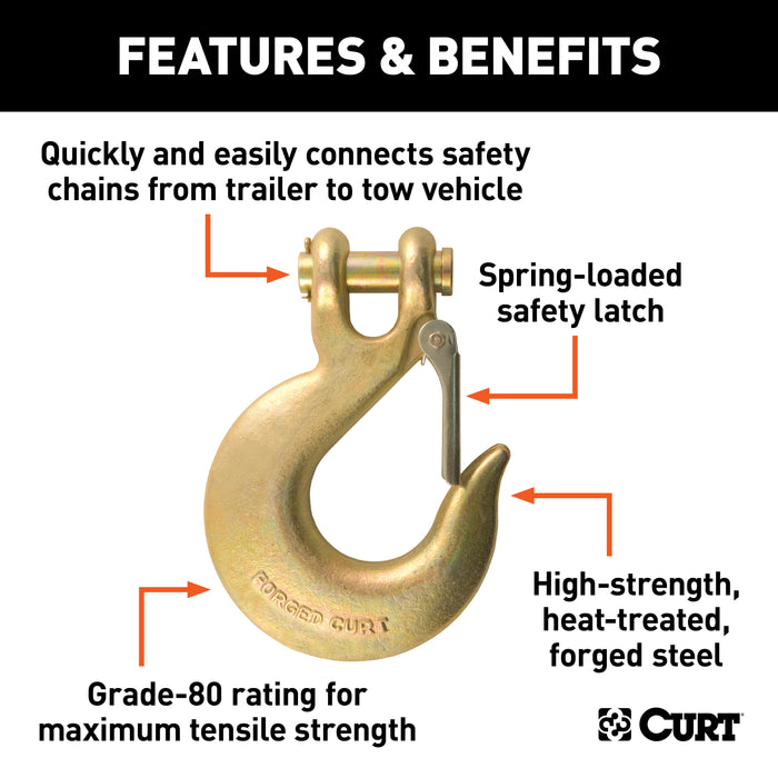 CURT 5/8-Inch Forged Steel Clevis Slip Hook with Safety Latch, 65,000 lbs, 1-1/4-In Opening, 5/8" Pin Model 81920