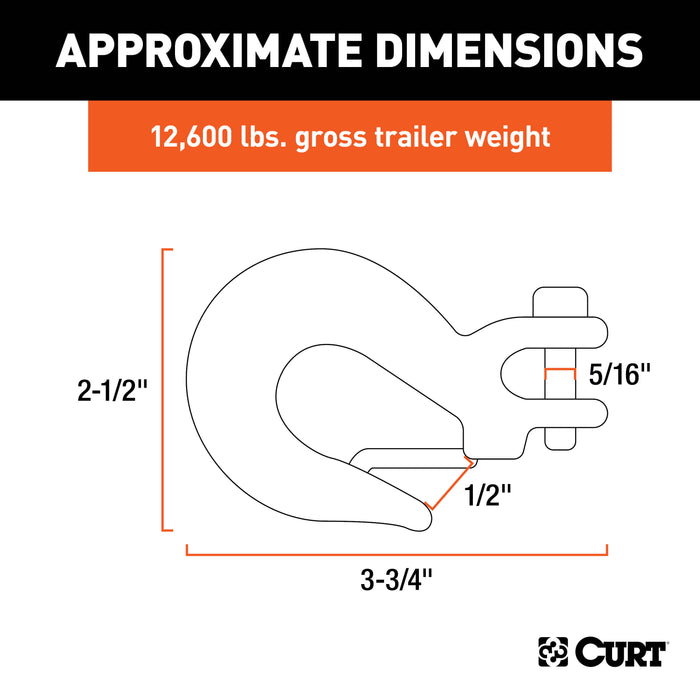 CURT 1/4-Inch Forged Steel Clevis Slip Hook with Safety Latch, 12,600 lbs, 1/2-In Opening, 1/4" Pin Model 81940