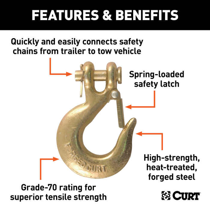 CURT 1/4-Inch Forged Steel Clevis Slip Hook with Safety Latch, 12,600 lbs, 1/2-In Opening, 1/4" Pin Model 81940
