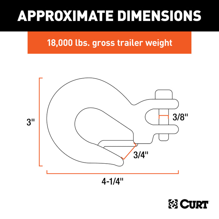 CURT 5/16-Inch Forged Steel Clevis Slip Hook with Safety Latch, 18,000 lbs, 3/4-In Opening, 5/16" Pin Model 81950