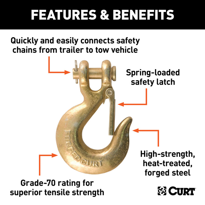 CURT 5/16-Inch Forged Steel Clevis Slip Hook with Safety Latch, 18,000 lbs, 3/4-In Opening, 5/16" Pin Model 81950