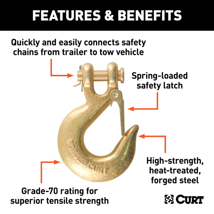 CURT 3/8-Inch Forged Steel Clevis Slip Hook with Safety Latch, 24,000 lbs, 1-In Opening, 3/8" Pin Model 81960