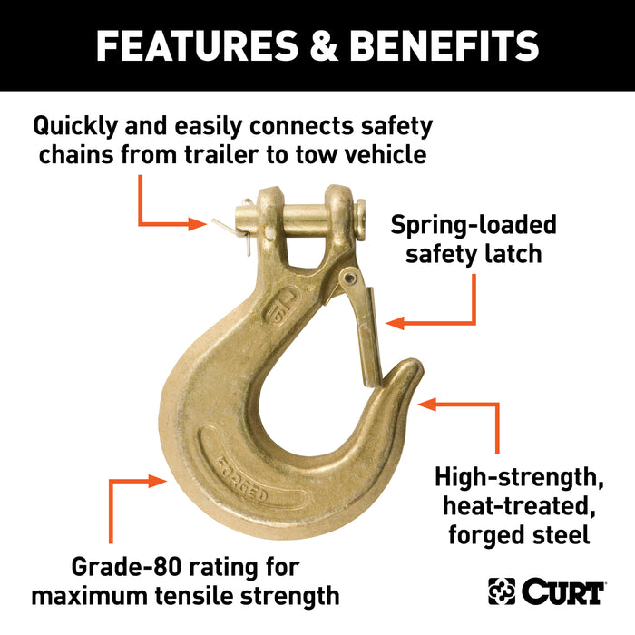 CURT 7/16-Inch Forged Steel Clevis Slip Hook with Safety Latch, 40,000 lbs, 1-1/3-In Opening, 7/16" Pin Model 81970