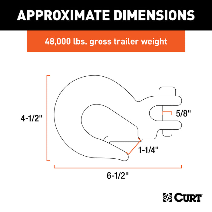CURT 1/2-Inch Forged Steel Clevis Slip Hook with Safety Latch, 48,000 lbs, 1-1/4-In Opening, 1/2" Pin Model 81980