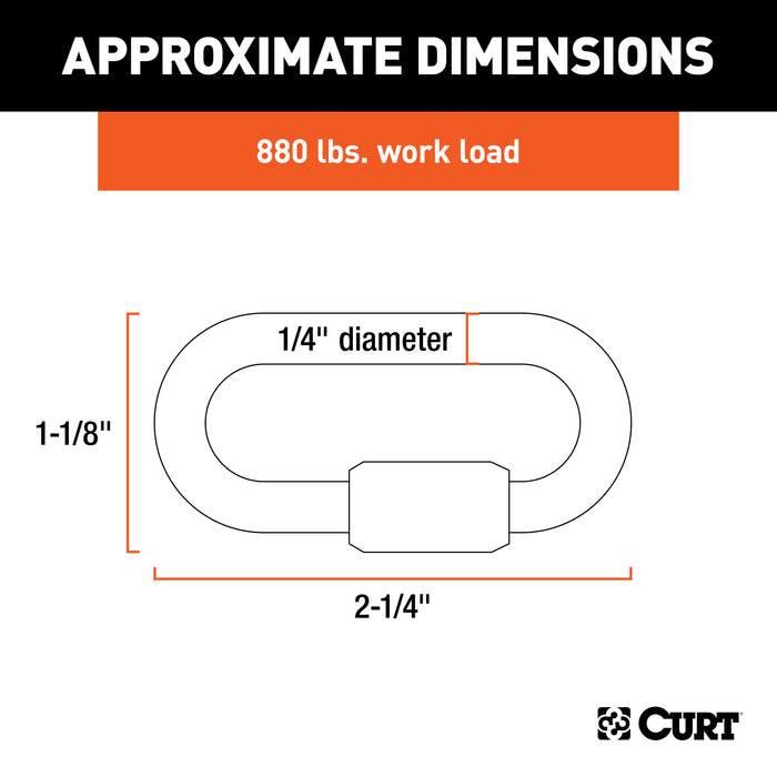 CURT Threaded Quick Link Trailer Safety Chain Hook Carabiner Clip, 1/4-Inch Diameter, 4,400 lbs Break Strength Model 82611