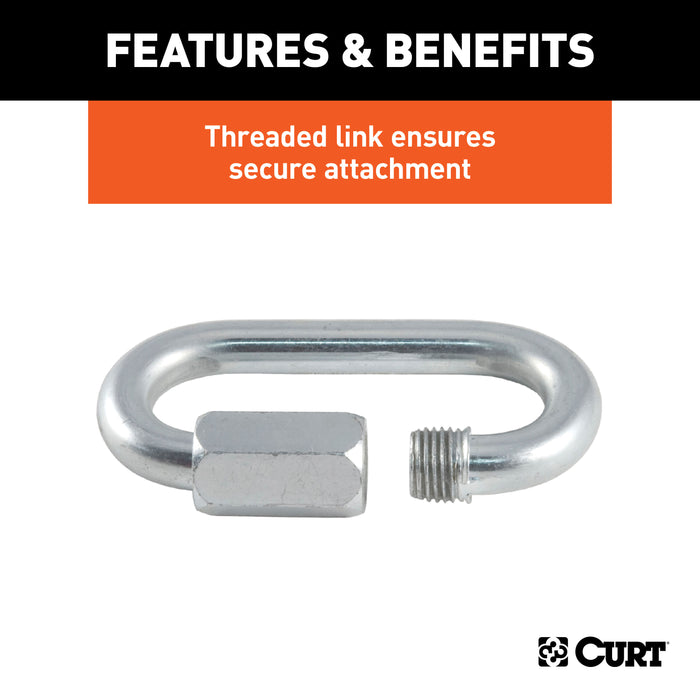CURT Threaded Quick Link Trailer Safety Chain Hook Carabiner Clip, 1/4-Inch Diameter, 4,400 lbs Break Strength Model 82611