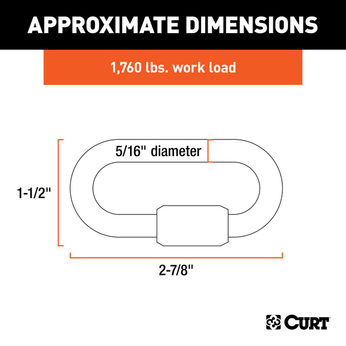 CURT Threaded Quick Link Trailer Safety Chain Hook Carabiner Clip, 5/16-Inch Diameter, 8,800 lbs Break Strength Model 82900
