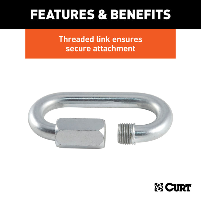 CURT Threaded Quick Link Trailer Safety Chain Hook Carabiner Clip, 3/8-Inch Diameter, 11,000 lbs Break Strength Model 82930