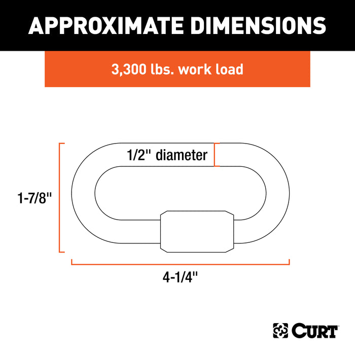 CURT Threaded Quick Link Trailer Safety Chain Hook Carabiner Clip, 1/2-Inch Diameter, 16,500 lbs Break Strength Model 82932