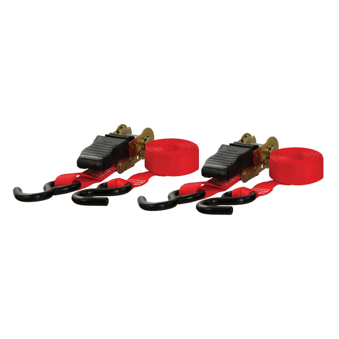 CURT 1-Inch x 10-Foot Red Nylon Ratchet Straps, 1,500 lbs. Break Strength, 2-Pack Model 83001