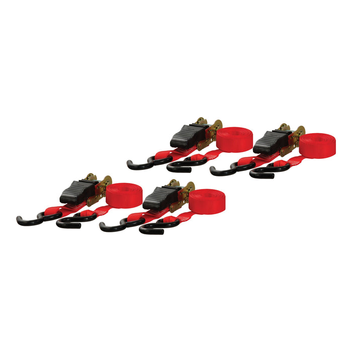 CURT 1-Inch x 16-Foot Red Nylon Ratchet Straps, 1,500 lbs. Break Strength, 4-Pack Model 83002