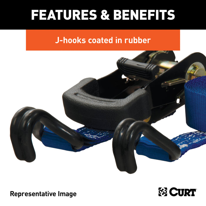 CURT 1-Inch x 16-Foot Blue Nylon Ratchet Strap, 2,200 lbs. Break Strength Model 83019