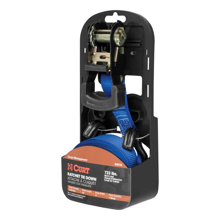 CURT 1-Inch x 16-Foot Blue Nylon Ratchet Strap, 2,200 lbs. Break Strength Model 83019