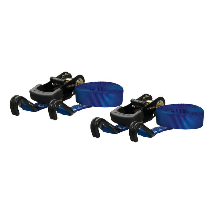CURT 1-Inch x 16-Foot Blue Nylon Ratchet Straps, 2,200 lbs. Break Strength, 2-Pack Model 83020
