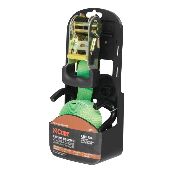 CURT 1-Inch x 16-Foot Lime Green Nylon Ratchet Strap, 3,300 lbs. Break Strength Model 83027