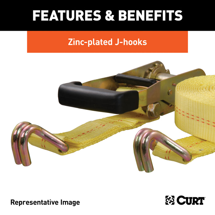 CURT 2-Inch x 27-Foot Yellow Nylon Ratchet Strap, 10,000 lbs. Break Strength Model 83047