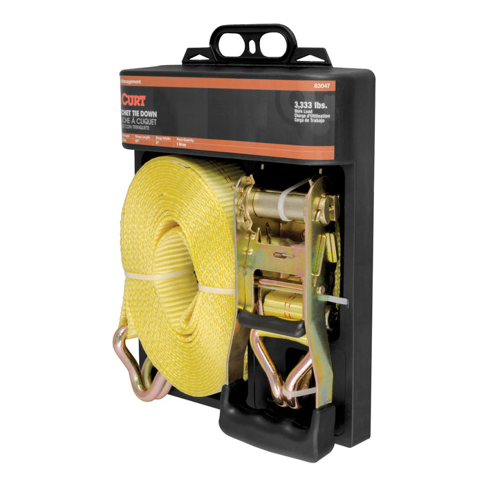 CURT 2-Inch x 27-Foot Yellow Nylon Ratchet Strap, 10,000 lbs. Break Strength Model 83047