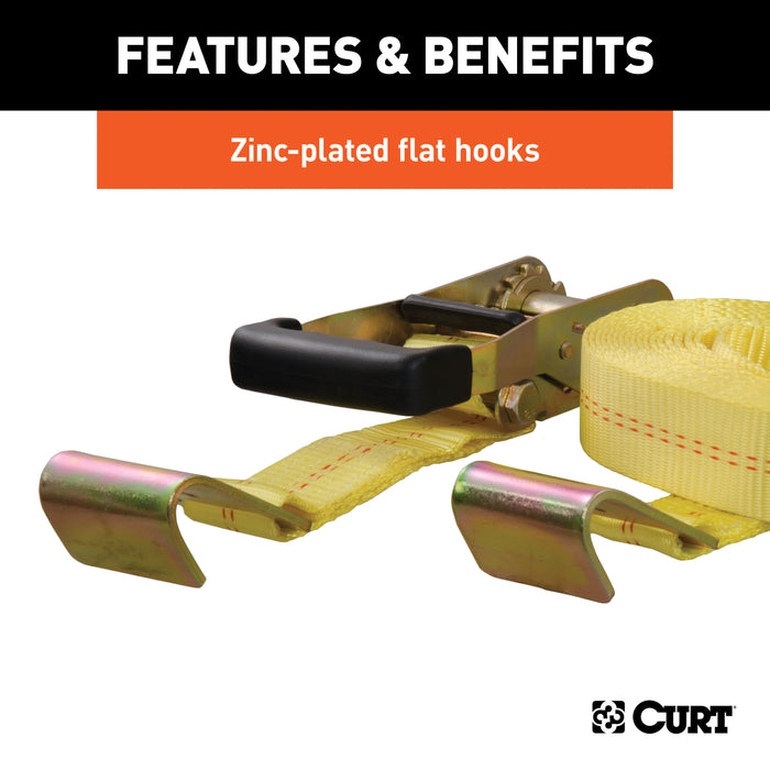 CURT 2-Inch x 27-Foot Yellow Nylon Ratchet Strap, 10,000 lbs. Break Strength Model 83048