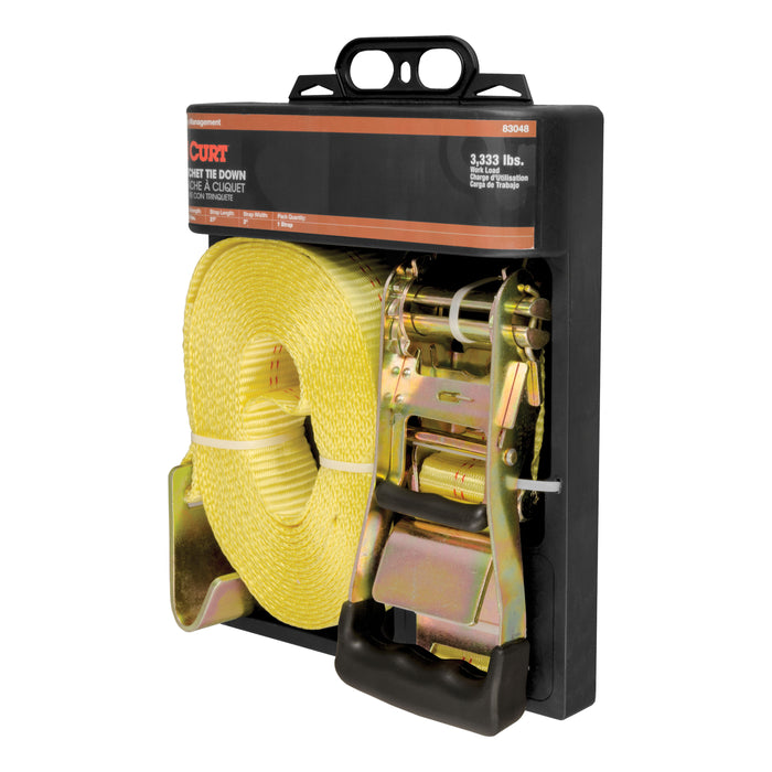 CURT 2-Inch x 27-Foot Yellow Nylon Ratchet Strap, 10,000 lbs. Break Strength Model 83048