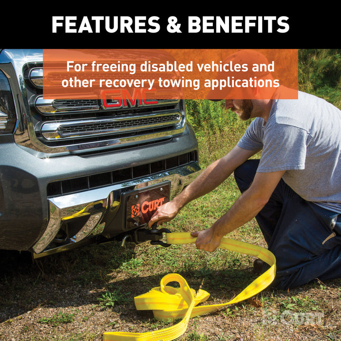 CURT 30-Foot Yellow Nylon Recovery Tow Strap, 18,000 lbs Break Strength Model 83066