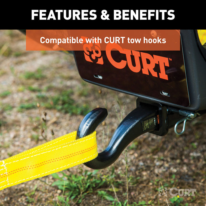 CURT 30-Foot Yellow Nylon Recovery Tow Strap, 18,000 lbs Break Strength Model 83066