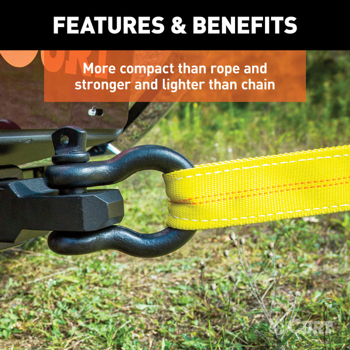 CURT 30-Foot Yellow Nylon Recovery Tow Strap, 18,000 lbs Break Strength Model 83066