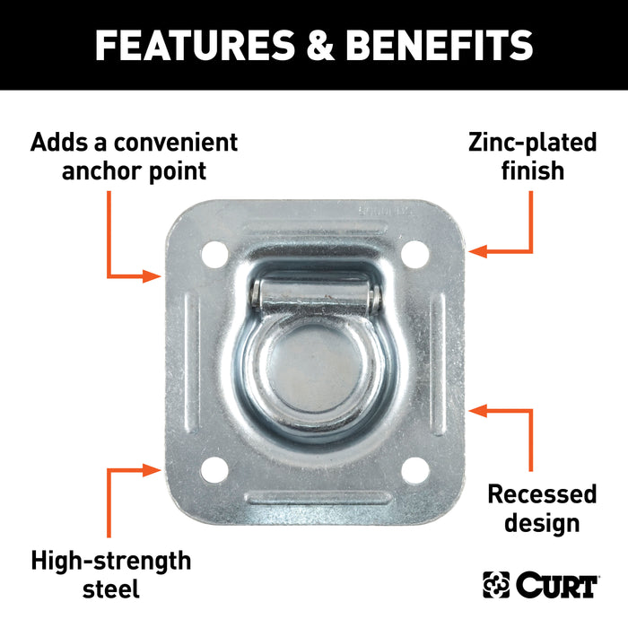 CURT 1-1/2-Inch Recessed Trailer Rope Ring Tie Down Anchor, 7,000 lbs Break Strength Model 83600