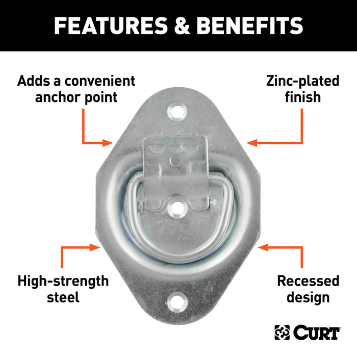 CURT 1-3/8 x 1-7/8-Inch Recessed Trailer Rope Ring Tie Down Anchor, 1,200 lbs Break Strength Model 83601