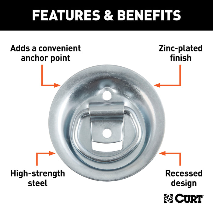 CURT 1-1/8 x 1-5/8-Inch Recessed Trailer Rope Ring Tie Down Anchor, 1,000 lbs Break Strength Model 83710