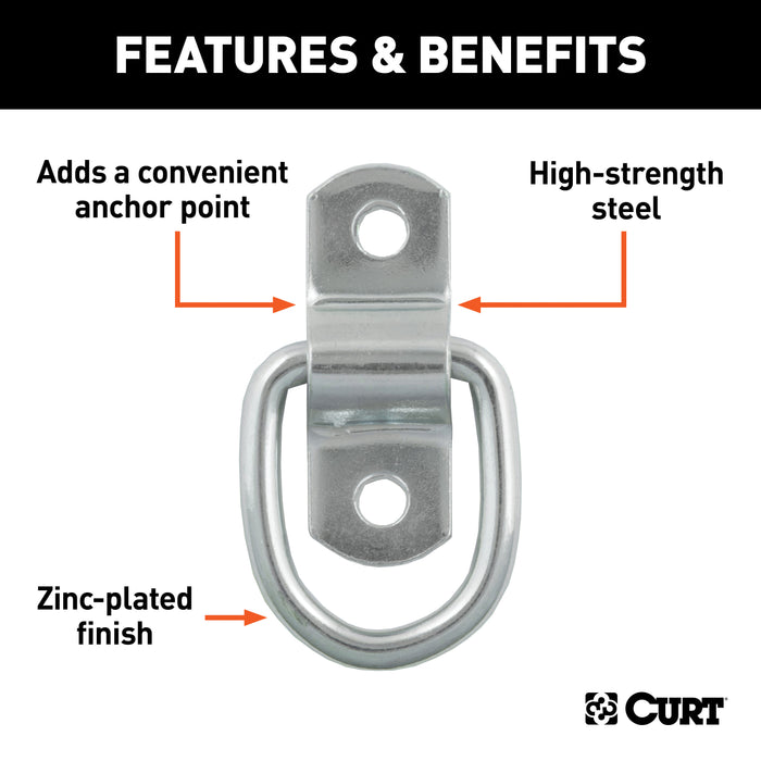 CURT 1 x 1-1/4-Inch Surface-Mounted Trailer D-Ring Tie Down Anchor, 2,400 lbs Break Strength Model 83730
